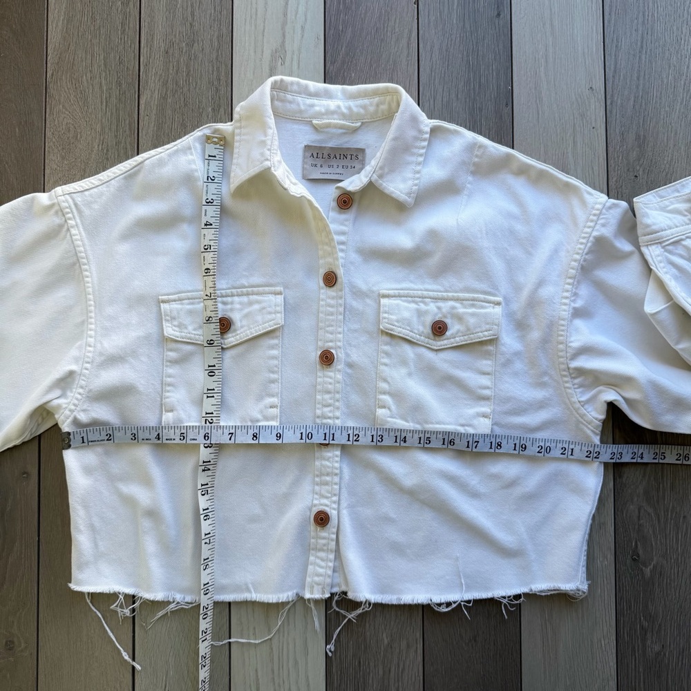 ALLSAINTS Sol Cropped Shirt Jacket in White - Picture 3 of 7